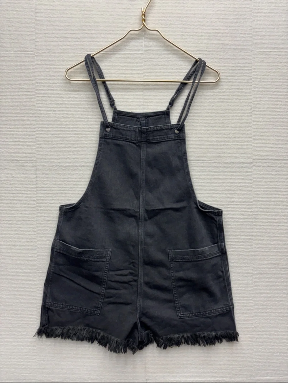 Aerie | Black Denim Short Overalls Romper medium